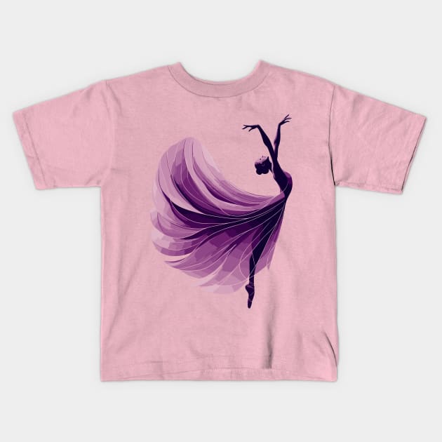 Beautiful ballerina in an elegant purple dress dancing. Vector illustration, tiptoe pose, ballet performer Kids T-Shirt by Nora Liak